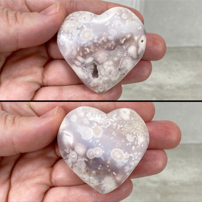 Polished Flower Agate Heart Carvings