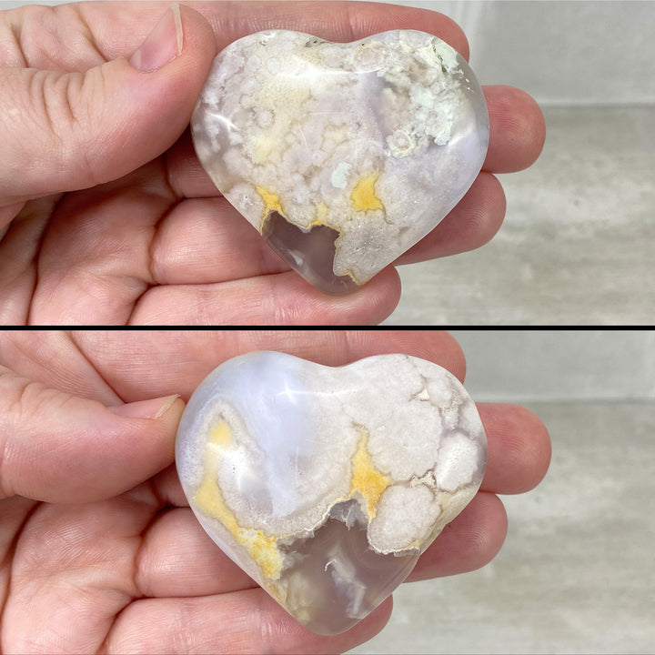 Polished Flower Agate Heart Carvings