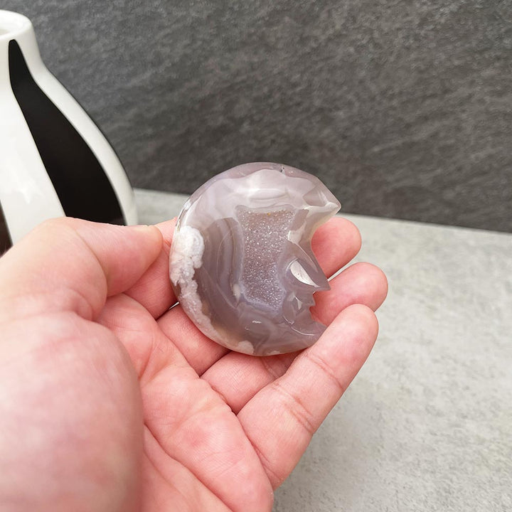 Natural Flower Agate Moon Carving