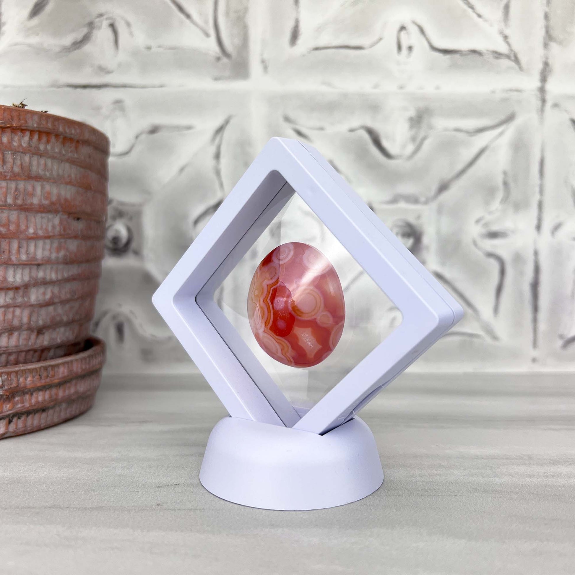 Polished Orange and White Gobi Desert Agate Cabochon