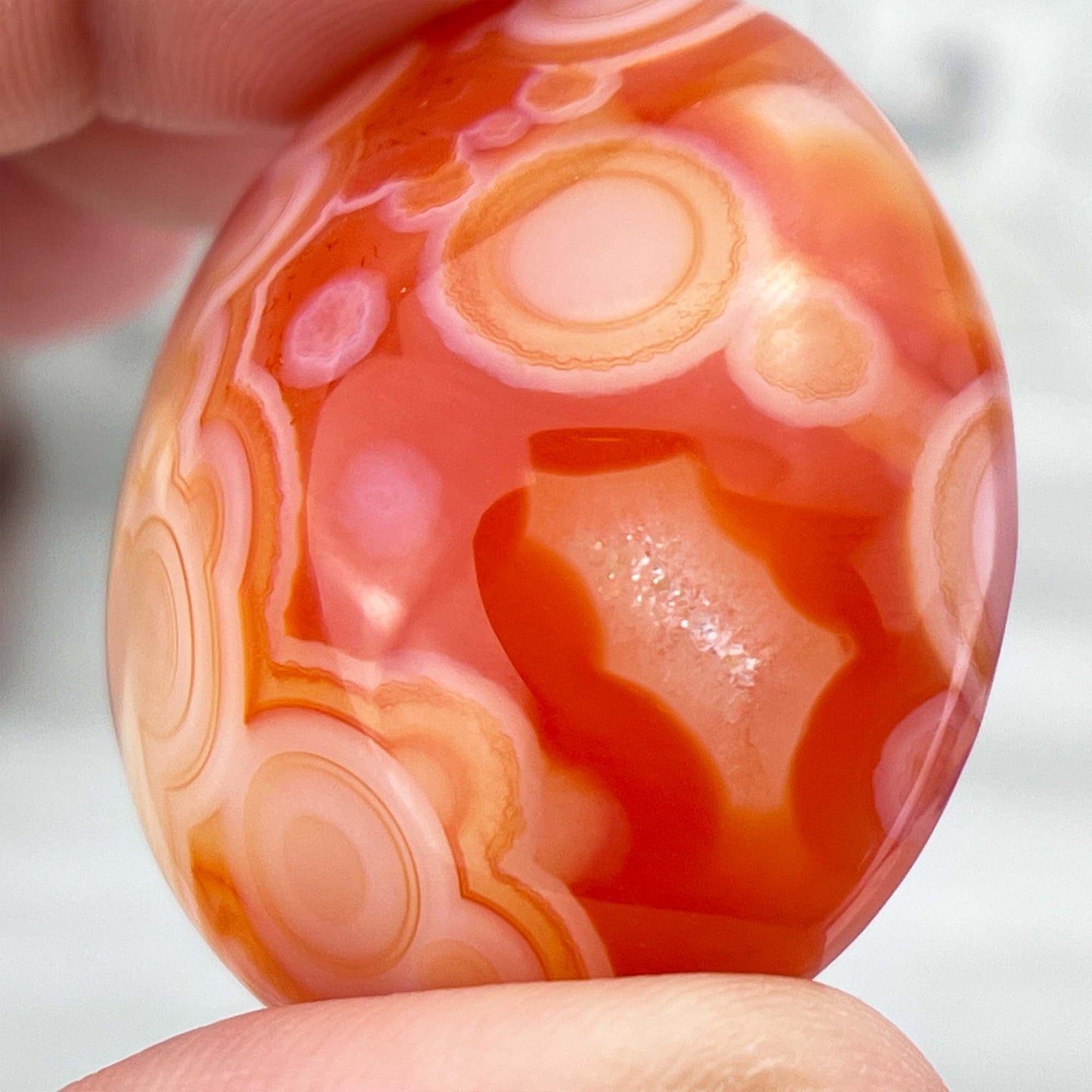 Polished Orange and White Gobi Desert Agate Cabochon