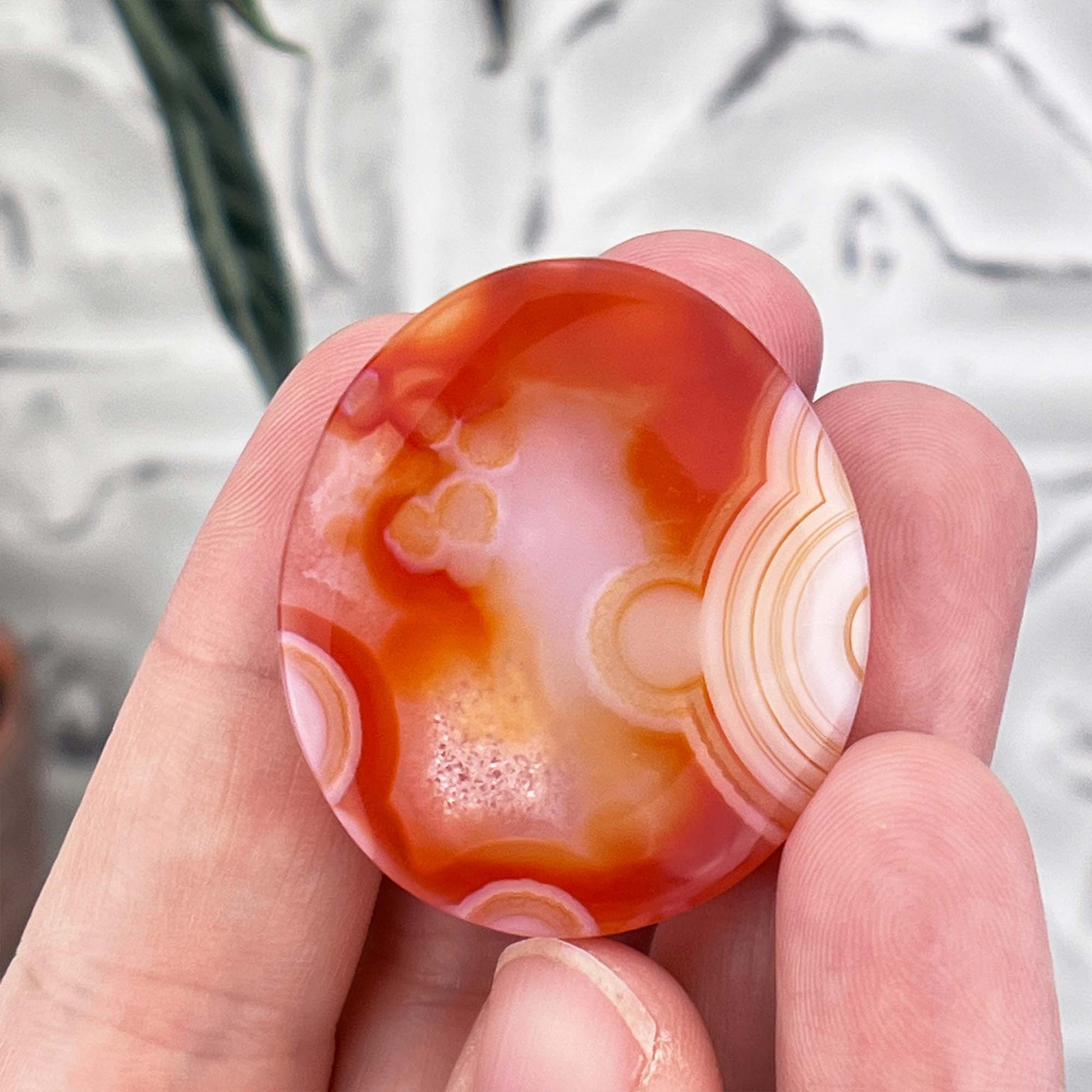 Polished Orange and White Gobi Desert Agate Cabochon