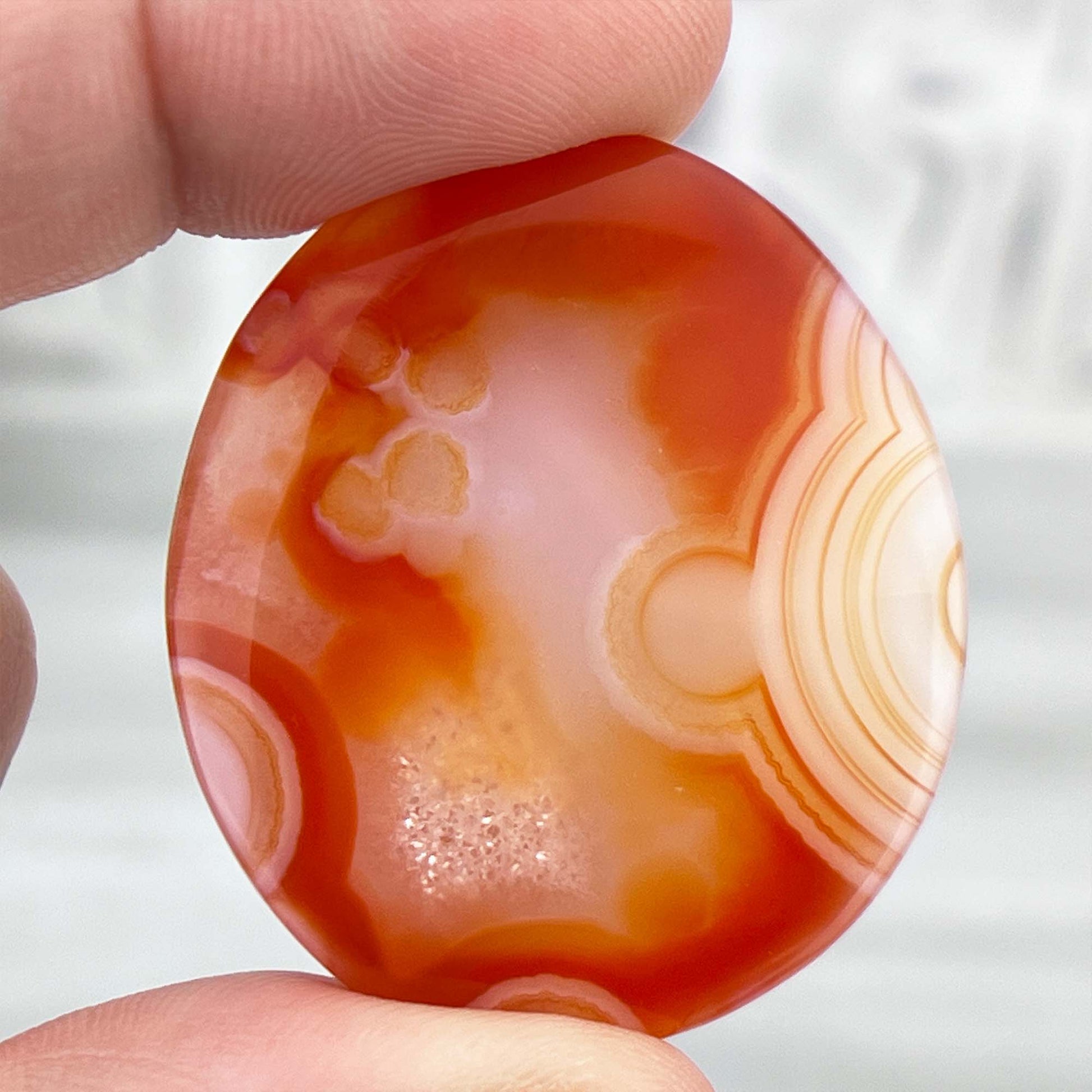 Polished Orange and White Gobi Desert Agate Cabochon