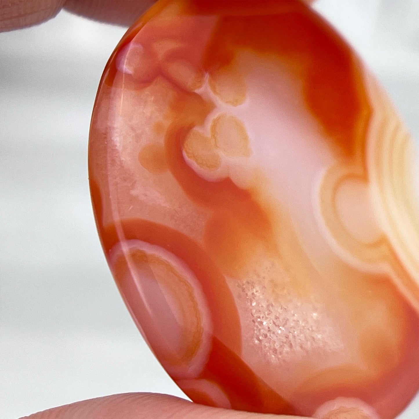 Polished Orange and White Gobi Desert Agate Cabochon