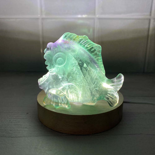 Polished Green and Purple Fluorite Piranha Carving