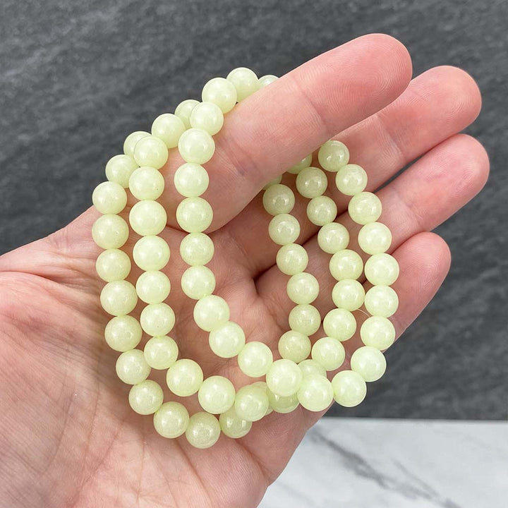 Polished Green Glow Synthetic Stone Beaded Stretch Bracelet