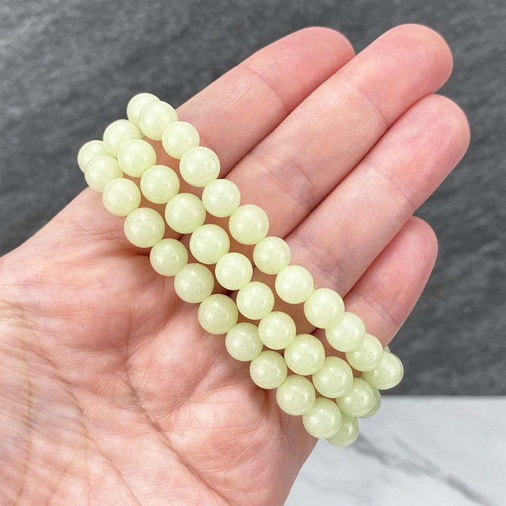 Polished Green Glow Synthetic Stone Beaded Stretch Bracelet