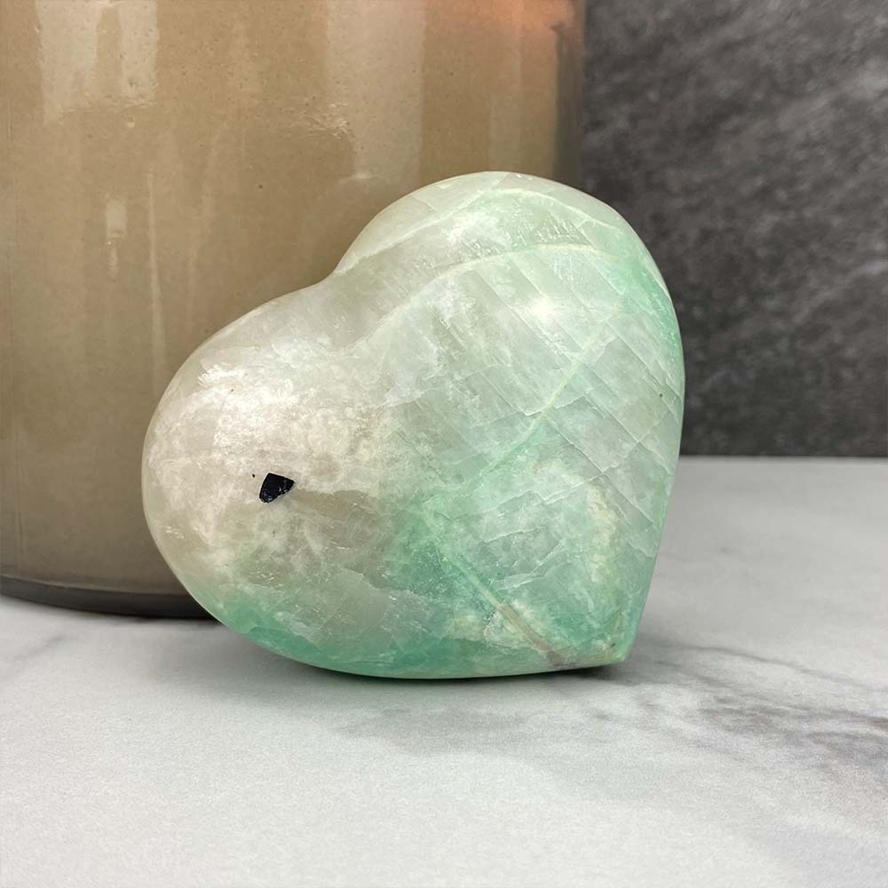 Polished Green Moonstone Heart