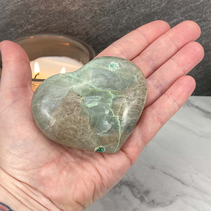 Polished Green Moonstone Heart