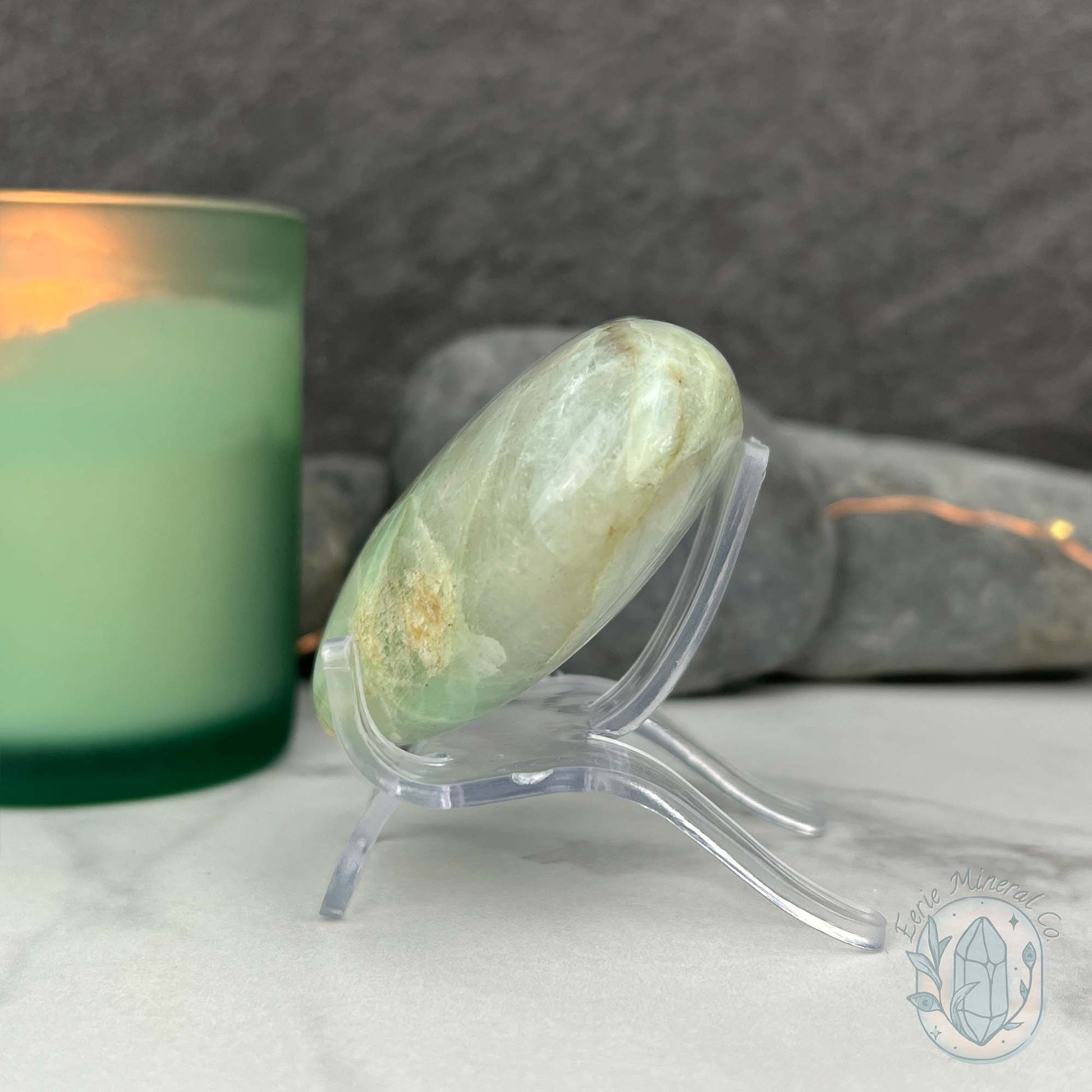 Silver Flash Green Moonstone Heart Carving