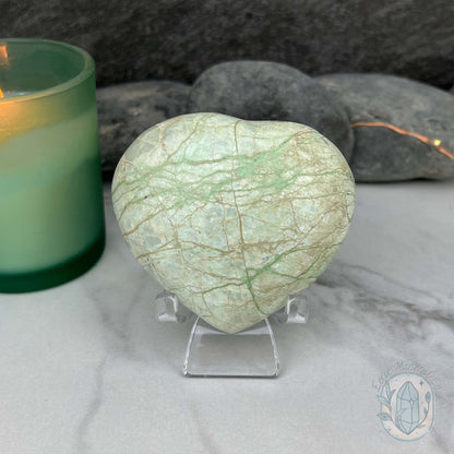 Silver Flash Green Moonstone Heart Carving