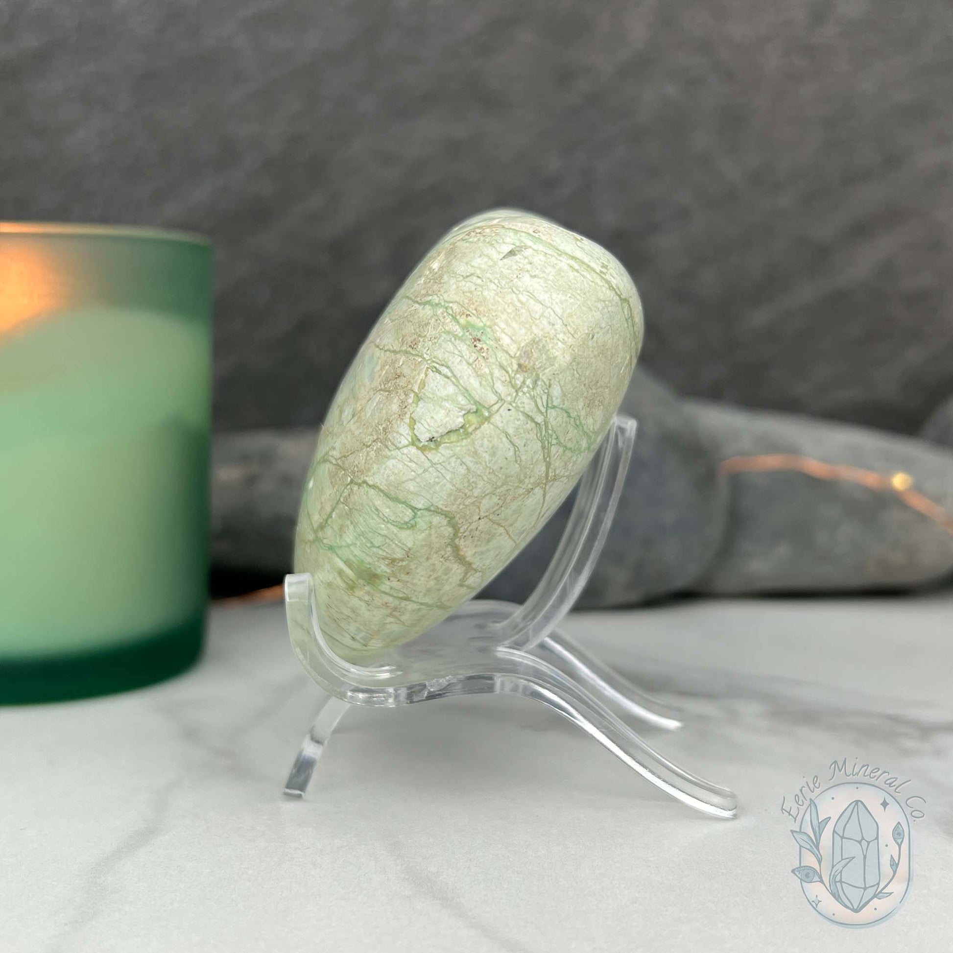 Silver Flash Green Moonstone Heart Carving