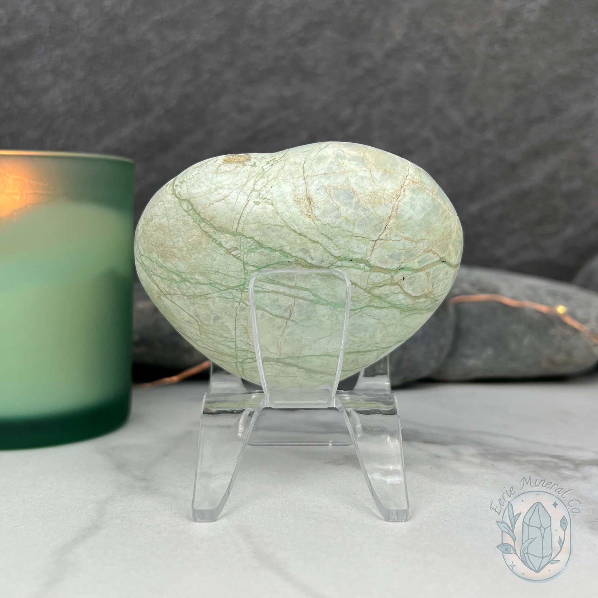 Silver Flash Green Moonstone Heart Carving