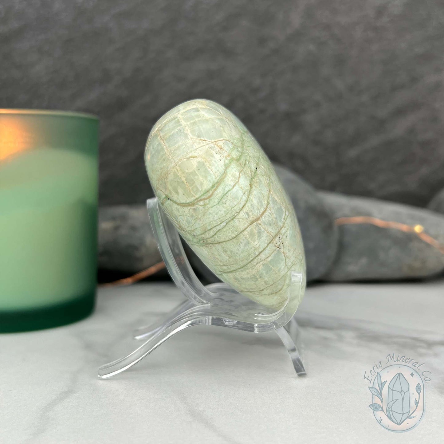 Silver Flash Green Moonstone Heart Carving