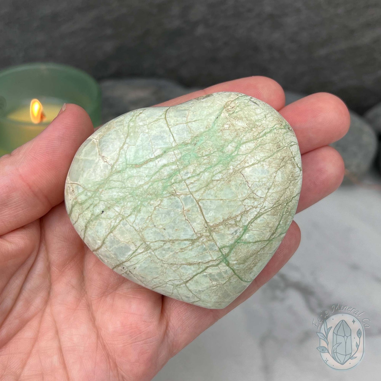 Silver Flash Green Moonstone Heart Carving