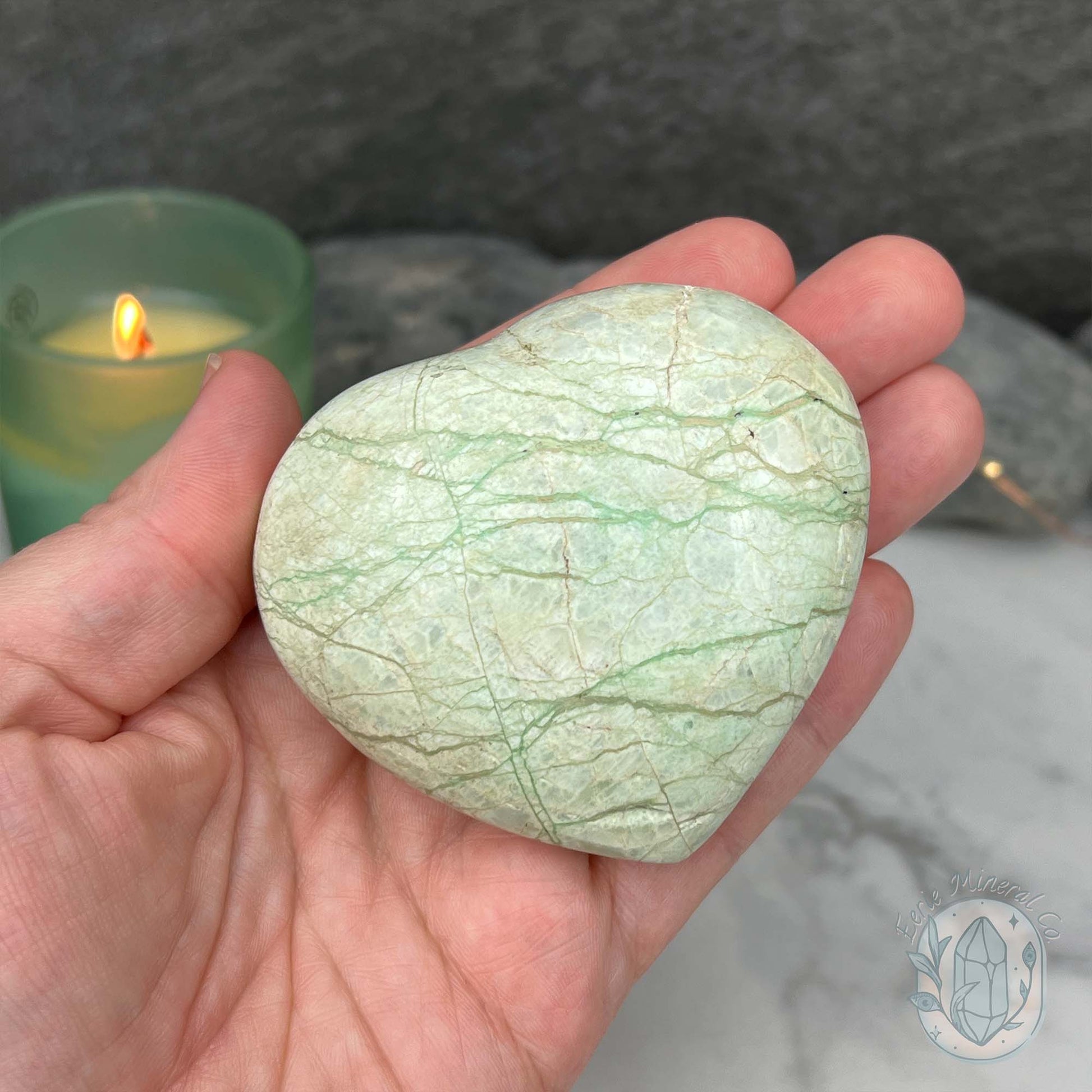 Silver Flash Green Moonstone Heart Carving