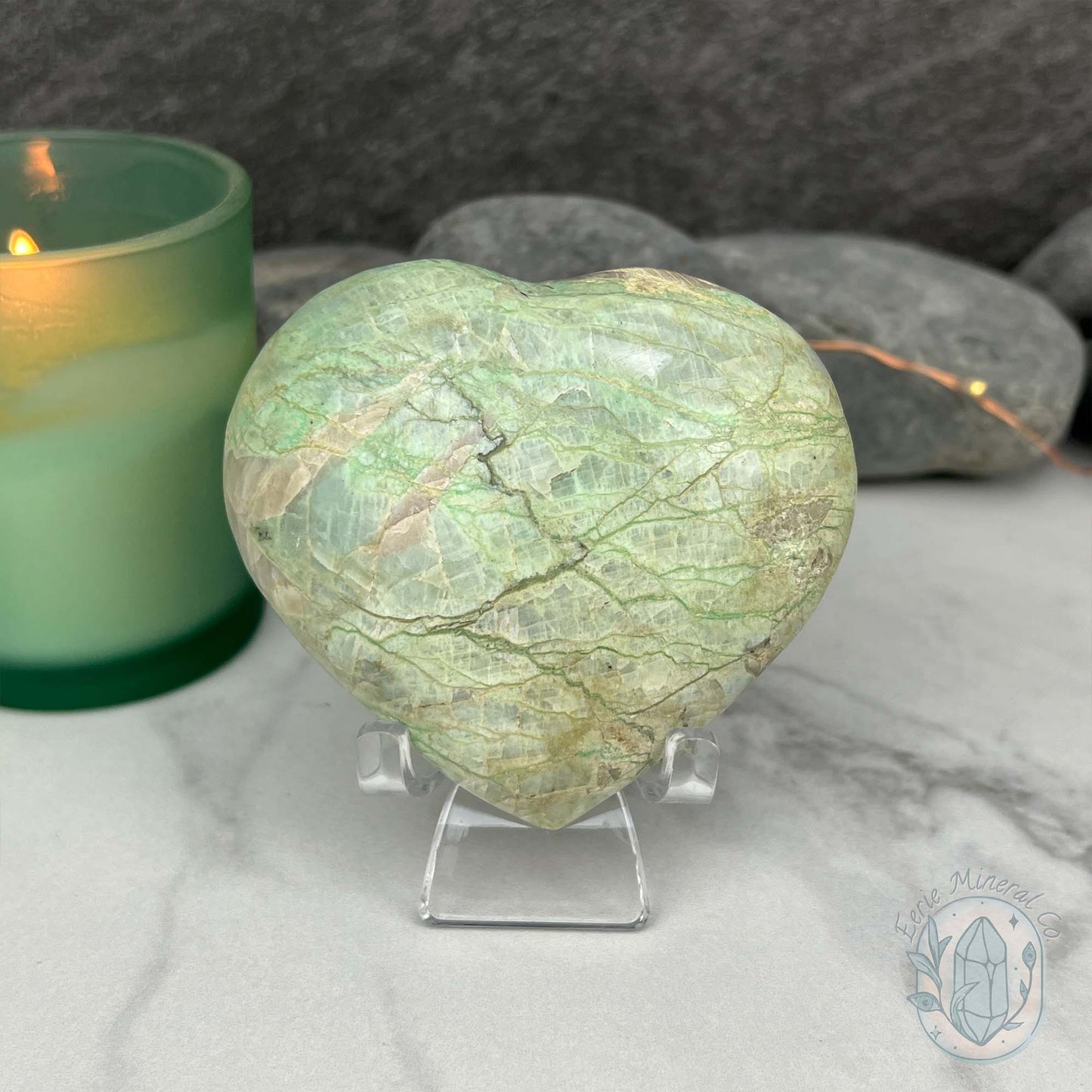 Polished Green Moonstone Heart Carving