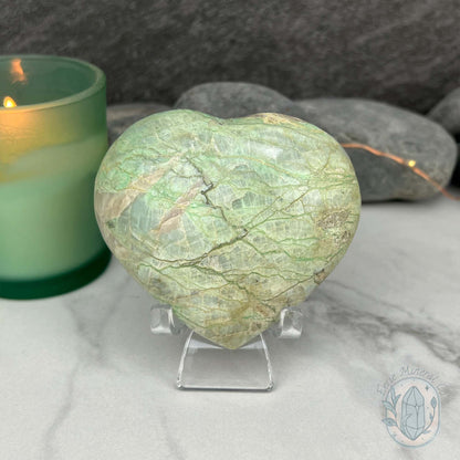 Polished Green Moonstone Heart Carving