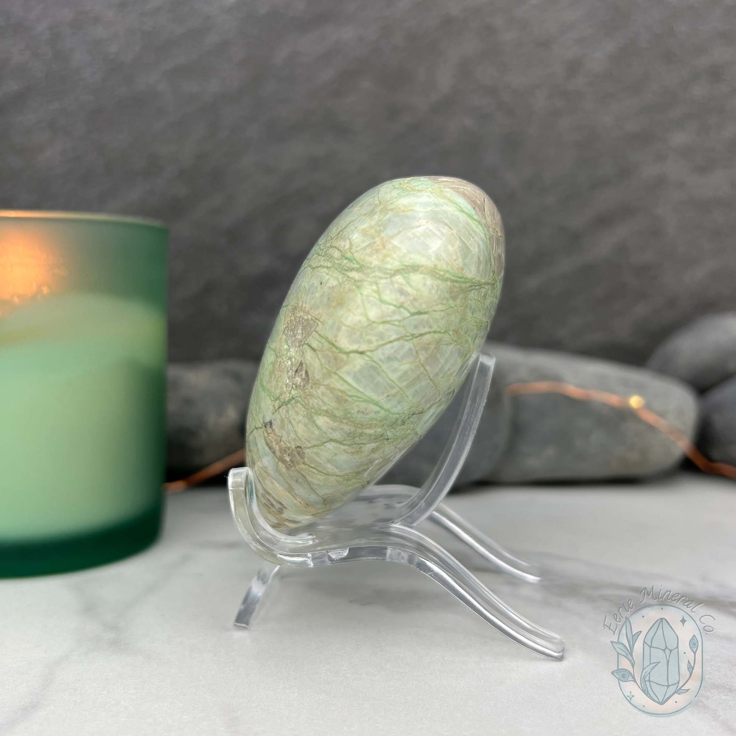 Polished Green Moonstone Heart Carving