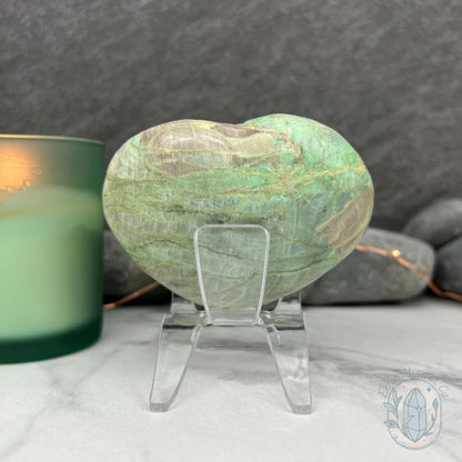 Polished Green Moonstone Heart Carving