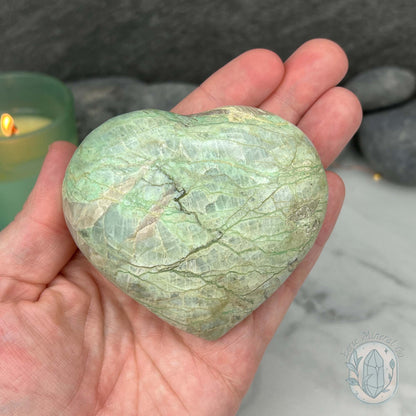 Polished Green Moonstone Heart Carving