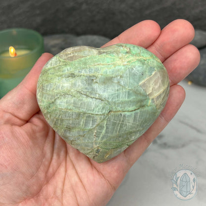 Polished Green Moonstone Heart Carving