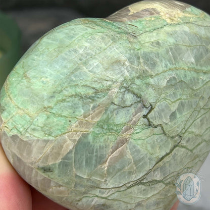Polished Green Moonstone Heart Carving