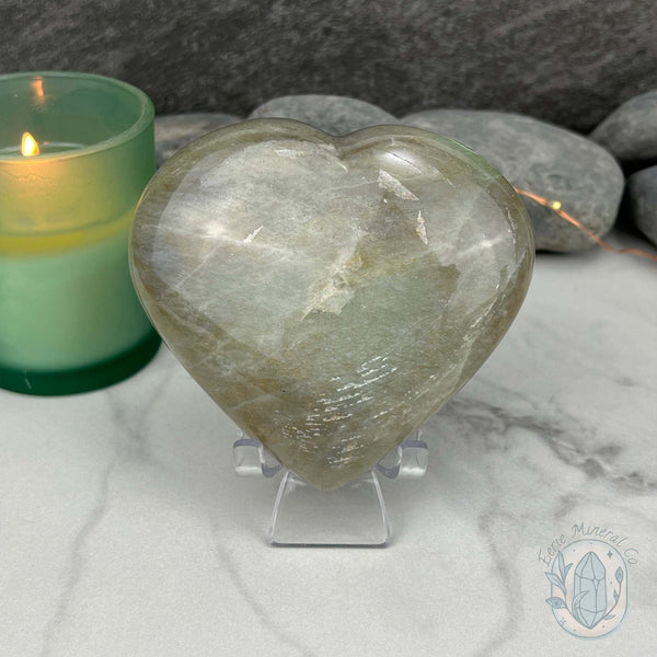 Silver Flash Green Moonstone Heart Carving