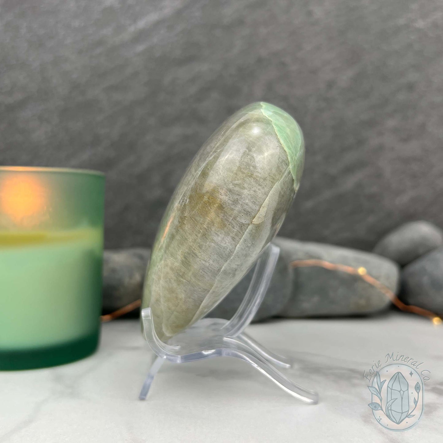 Silver Flash Green Moonstone Heart Carving