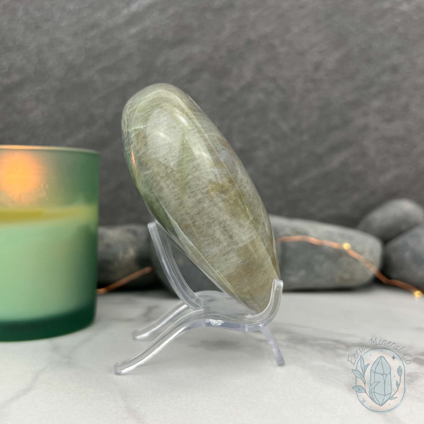 Silver Flash Green Moonstone Heart Carving