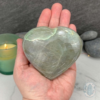 Silver Flash Green Moonstone Heart Carving