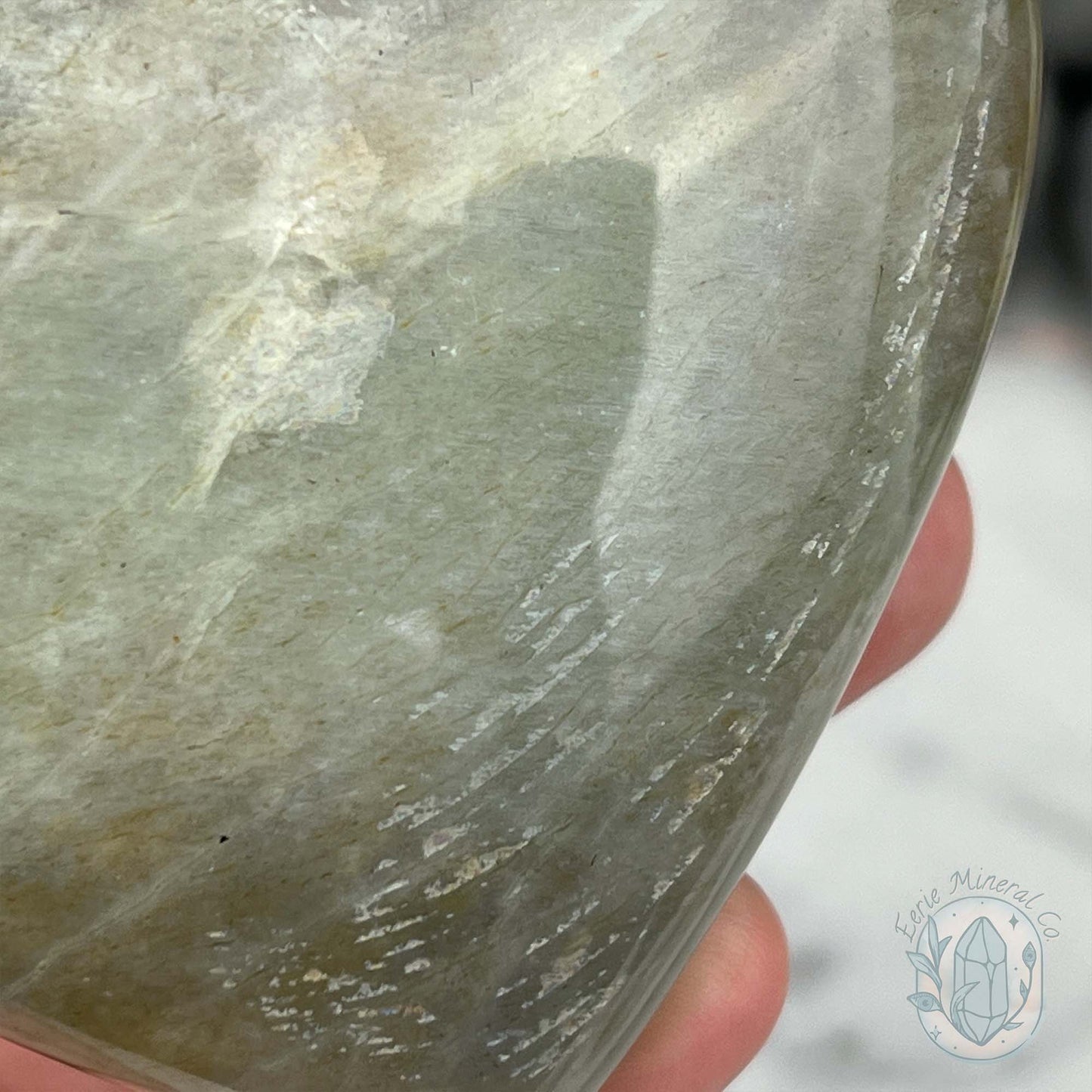 Silver Flash Green Moonstone Heart Carving