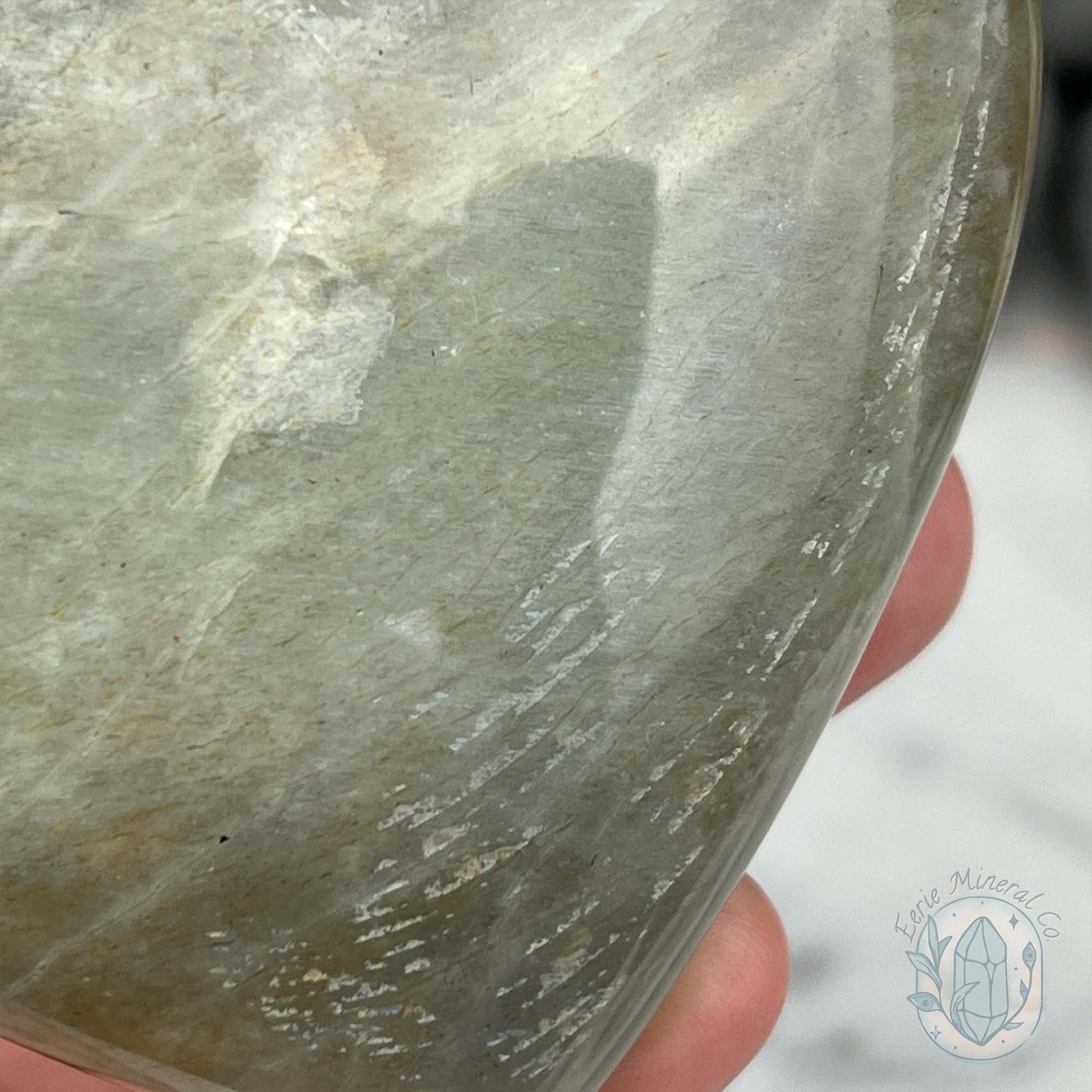 Silver Flash Green Moonstone Heart Carving