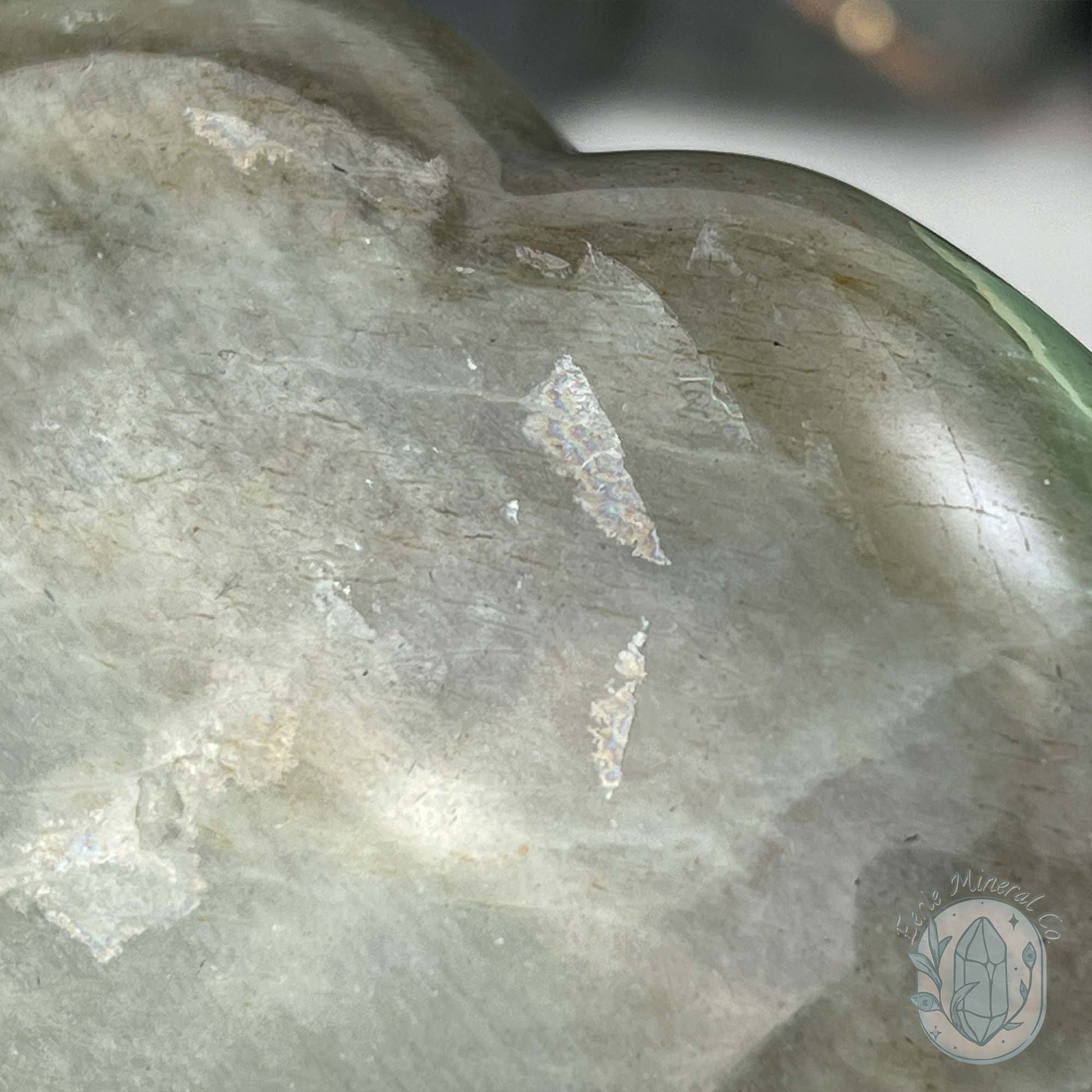 Silver Flash Green Moonstone Heart Carving