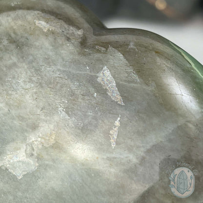 Silver Flash Green Moonstone Heart Carving