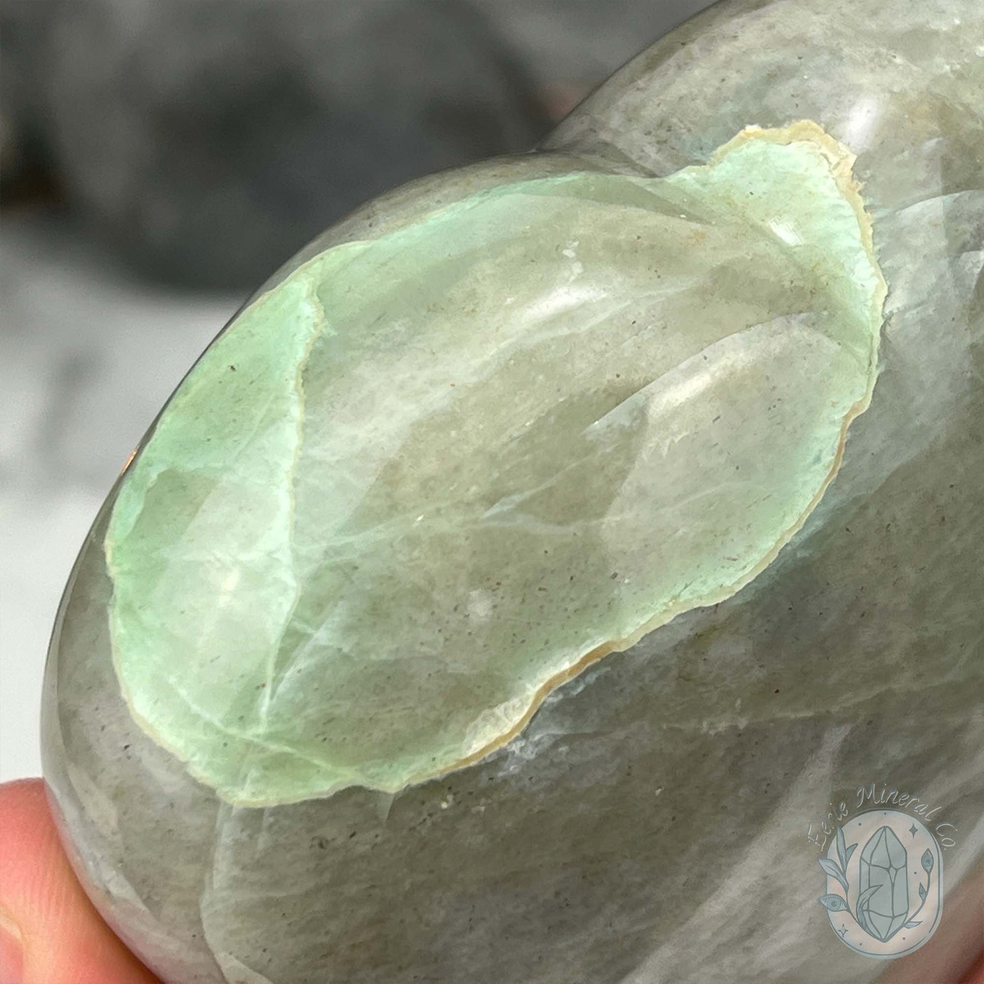 Silver Flash Green Moonstone Heart Carving