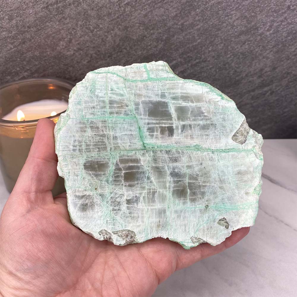 Polished Green Moonstone Slab