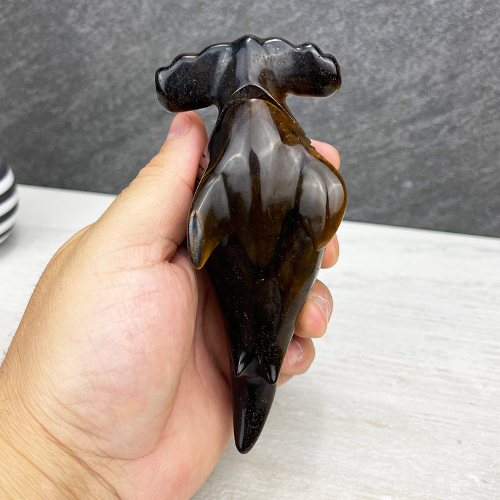 hand carved tiger eye hammerhead shark