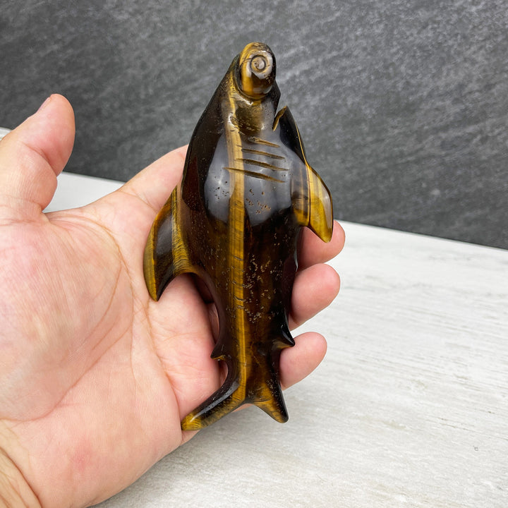 hand carved tiger eye hammerhead shark