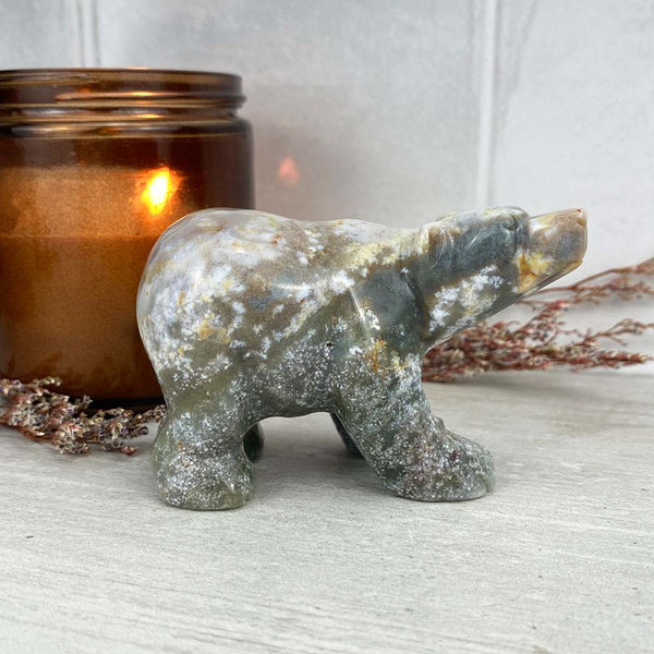 Polished Indian Agate Bear Carving