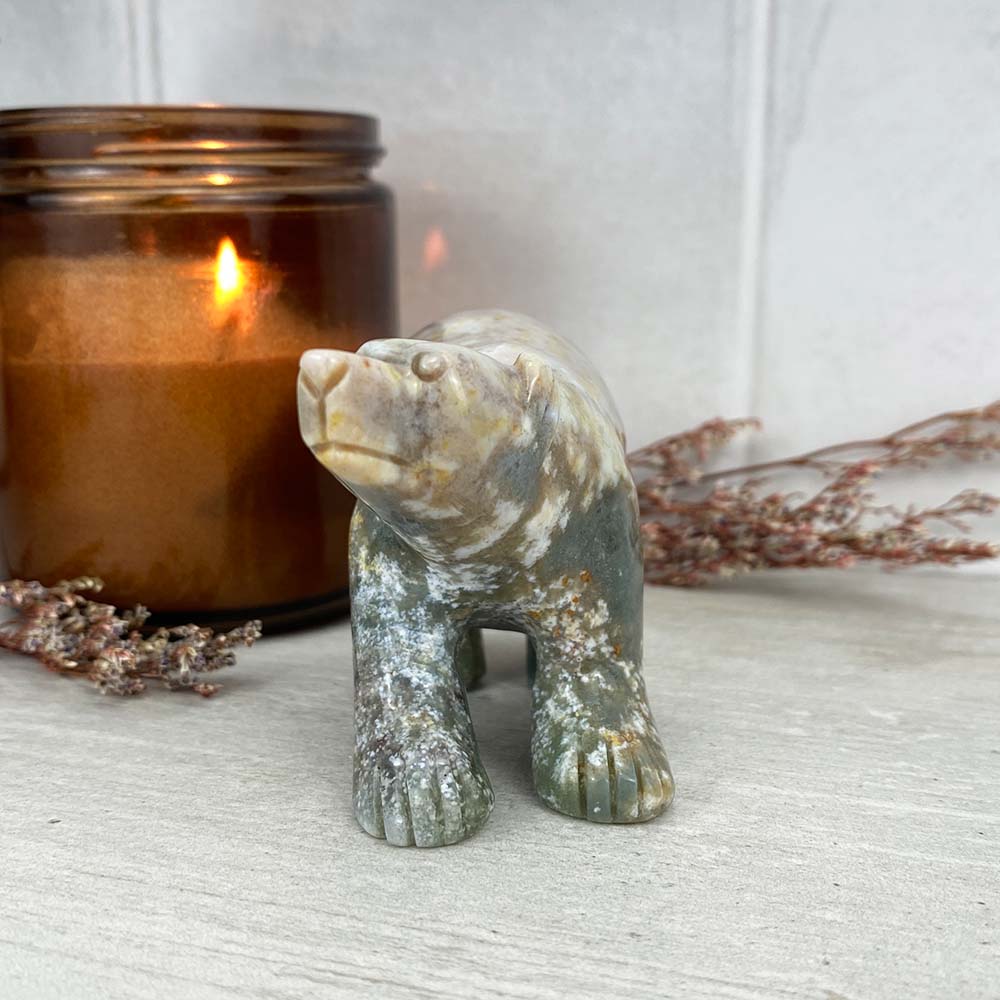 Polished Indian Agate Bear Carving