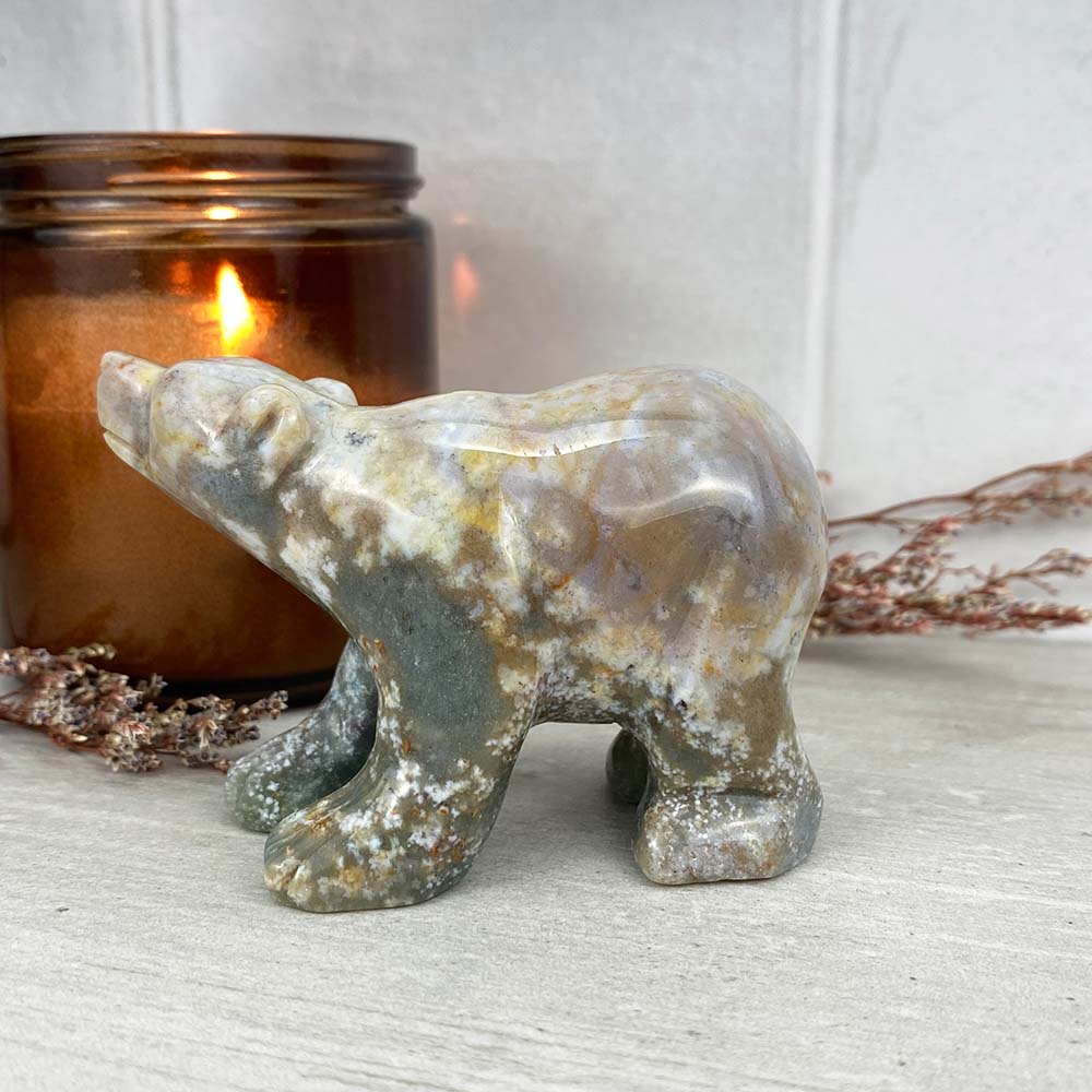 Polished Indian Agate Bear Carving