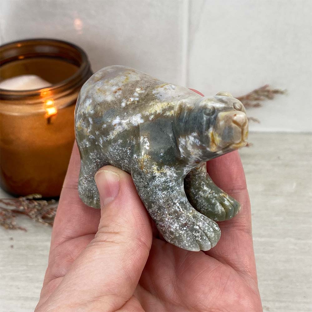 Polished Indian Agate Bear Carving