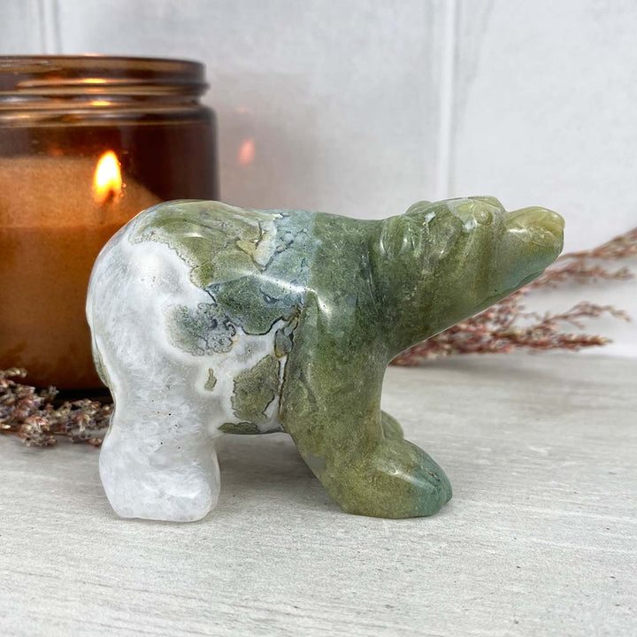 Polished Indian Agate Bear Carving