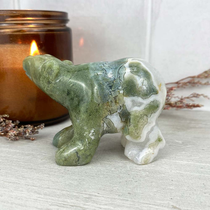 Polished Indian Agate Bear Carving