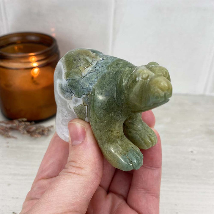 Polished Indian Agate Bear Carving