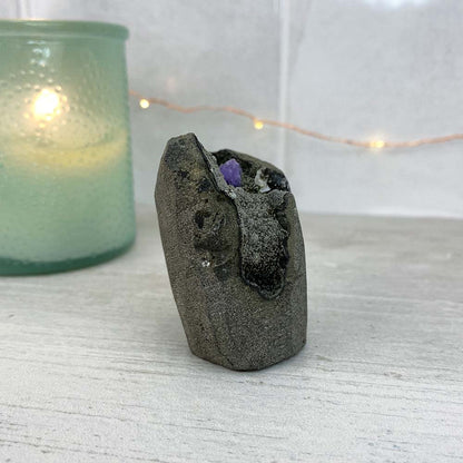 Small Indian Amethyst With Apophyllite Cut Base
