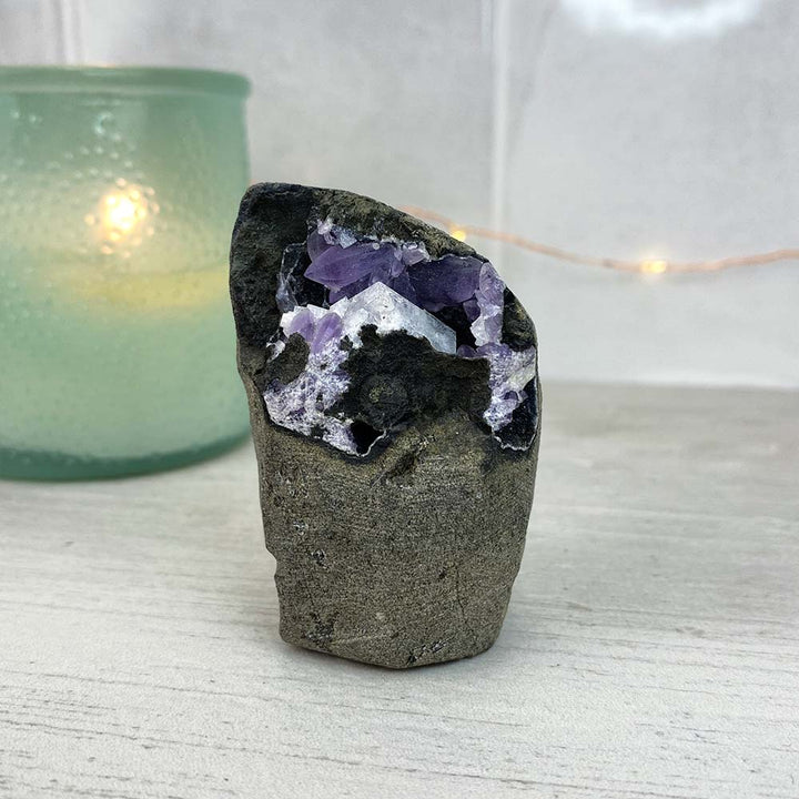Small Indian Amethyst With Apophyllite Cut Base