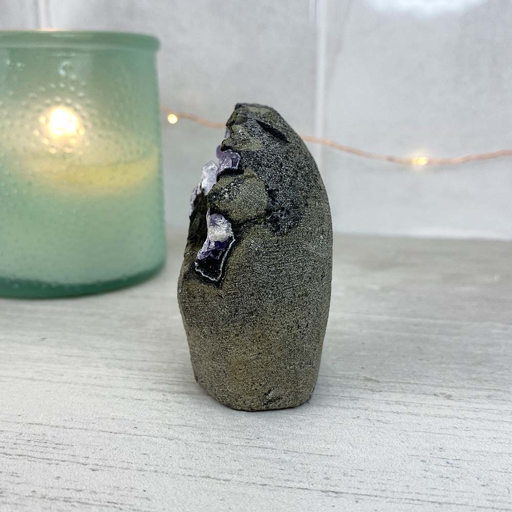 Small Indian Amethyst With Apophyllite Cut Base