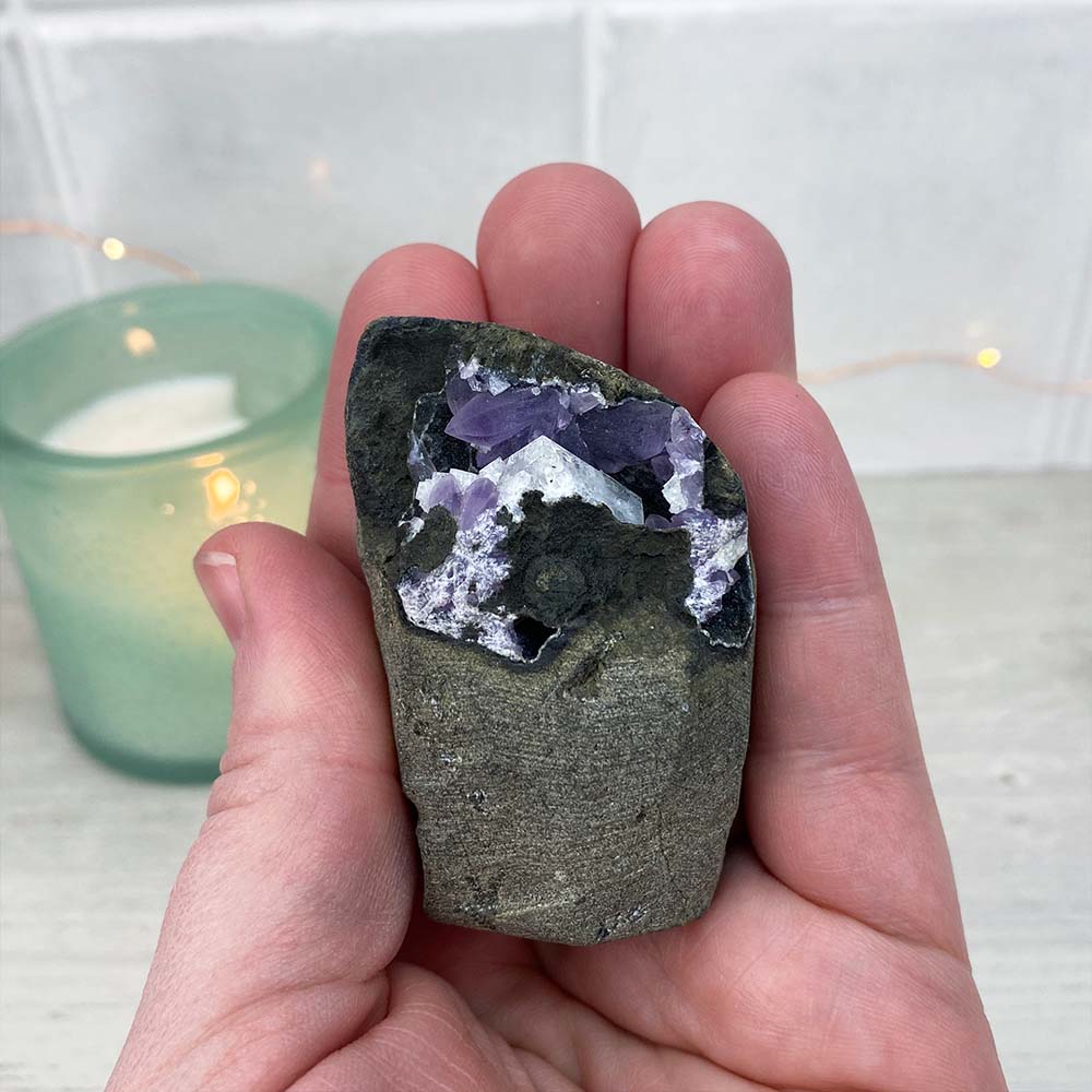 Small Indian Amethyst With Apophyllite Cut Base